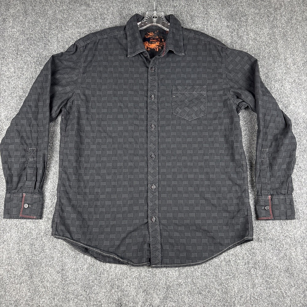 Axis LA Mens XL Casual Button Down Shirt Charcoal Black Geometric Pattern